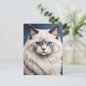 Elegante Ragdoll Cat Portret Kunstwerk Blauwe Ogen Briefkaart (Staand voorkant)