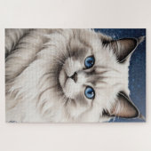 Elegante Ragdoll Cat Portret Kunstwerk Blauwe Ogen Legpuzzel (Horizontaal)