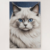 Elegante Ragdoll Cat Portret Kunstwerk Blauwe Ogen Legpuzzel (Verticaal)