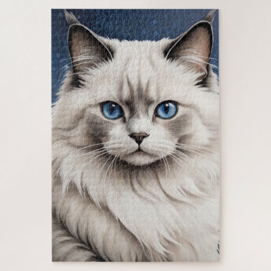 Elegante Ragdoll Cat Portret Kunstwerk Blauwe Ogen Legpuzzel (Verticaal)