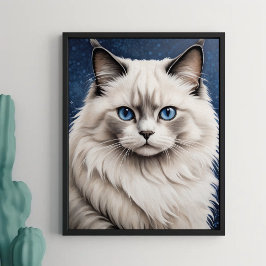 Elegante Ragdoll Cat Portret Kunstwerk Blauwe Ogen Poster