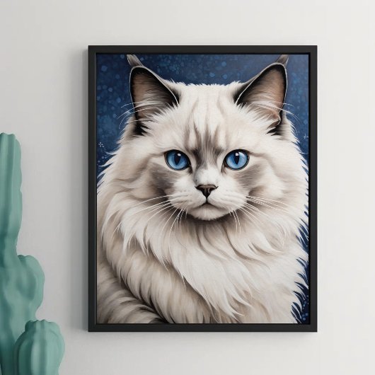 Elegante Ragdoll Cat Portret Kunstwerk Blauwe Ogen Poster