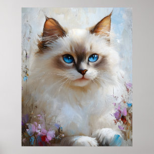 Elegante Ragdoll-kat in een bloementuin – Zachte p Poster