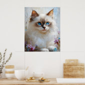 Elegante Ragdoll-kat in een bloementuin – Zachte p Poster (Keuken)