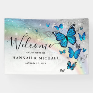 Elegante Rainbow Blue Butterfly Wedding Welkom Spandoek