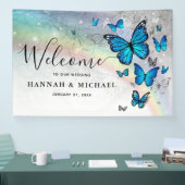 Elegante Rainbow Blue Butterfly Wedding Welkom Spandoek (Beurs)