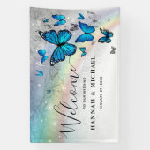 Elegante Rainbow Blue Butterfly Wedding Welkom Spandoek (Verticaal)