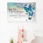 Elegante Rainbow Blue Butterfly Wedding Welkom Spandoek (Insitu)
