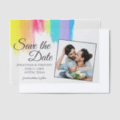 Elegante Rainbow Couple Foto Sla de datum op Vellum Uitnodigingen (Offset)