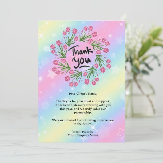 Elegante Rainbow Floral Small Business Client Bedankkaart (Staand voorkant)