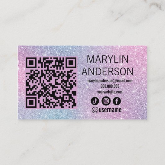 Elegante Rainbow Glitter Gradient Lash Scannable Visitekaartje (Achterkant)
