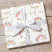 Elegante Rainbow Heart Happy Birthday Naam Cadeaupapier