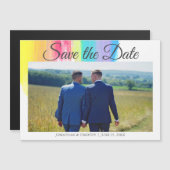 Elegante Rainbow LGBTQ Couple Photo Save the Date Magnetische Uitnodiging (Voorkant / Achterkant)