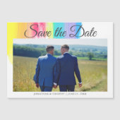 Elegante Rainbow LGBTQ Couple Photo Save the Date Magnetische Uitnodiging (Voorkant)