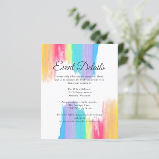 Elegante Rainbow Wedding Event Details Blad (Staand voorkant)