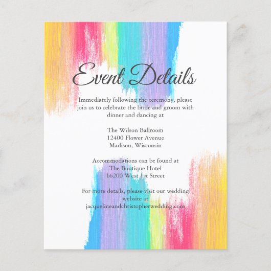 Elegante Rainbow Wedding Event Details Blad (Voorkant)