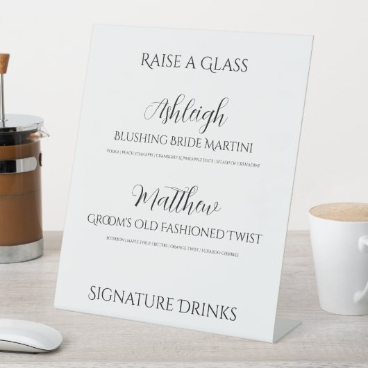 Elegante Raise A Glass Wedding Drinken Sign Reclamebord Met Voetstuk (Insitu)