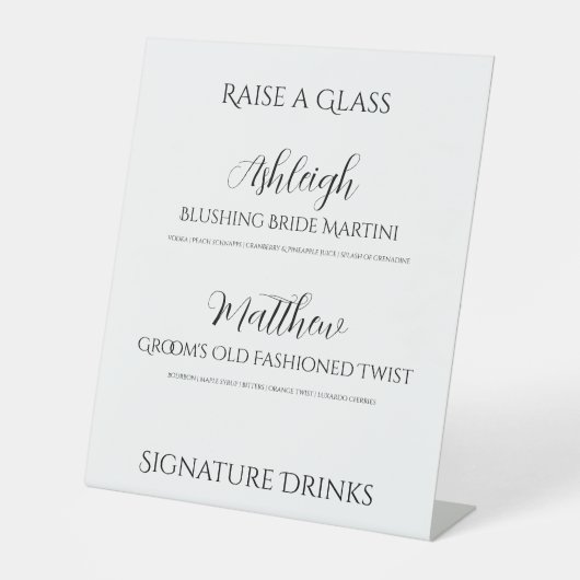 Elegante Raise A Glass Wedding Drinken Sign Reclamebord Met Voetstuk (Voorkant)