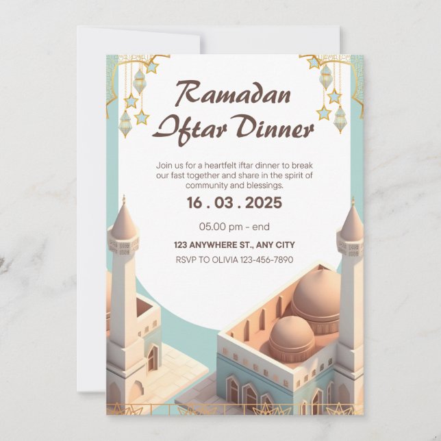 Elegante Ramadan Iftar-dineruitnodiging | Bewerkba (Voorkant)