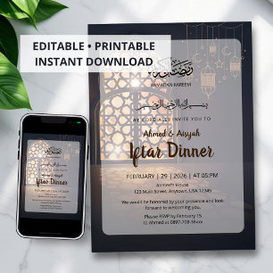 Elegante Ramadan Iftar-uitnodiging Gouden Lantaarn Kaart