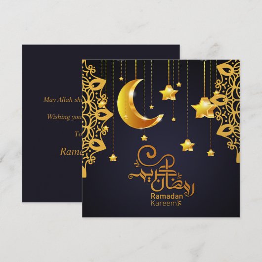 Elegante Ramadan Mubarak Zwart Gouden Halve Maan S Feestdagenkaart (Voorkant / Achterkant)