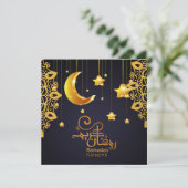 Elegante Ramadan Mubarak Zwart Gouden Halve Maan S Feestdagenkaart (Staand voorkant)