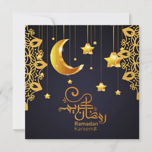 Elegante Ramadan Mubarak Zwart Gouden Halve Maan S Feestdagenkaart (Voorkant)