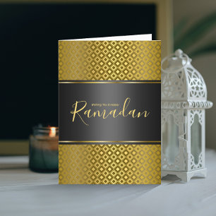 Elegante Ramadan wenskaart met gouden ruitpatroon Bedankkaart