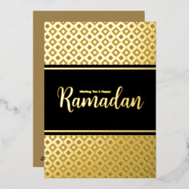 Elegante Ramadan wenskaart met gouden ruitpatroon Folie Feestdagenkaart