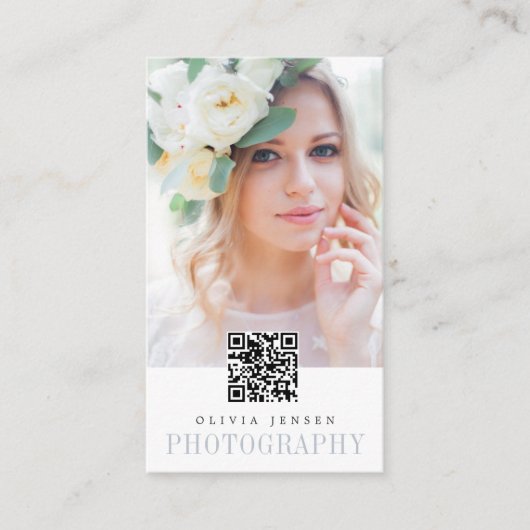 Elegante rand | Fotograaf QR Code Verticaal Visitekaartje (Voorkant)