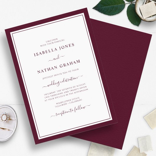 Elegante Rand Minimalistische Bourgondische Script Kaart