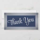 Elegante rand navyblauw script bedankkaart aankondiging (Voorkant)