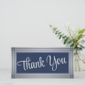 Elegante rand navyblauw script bedankkaart aankondiging (Staand voorkant)