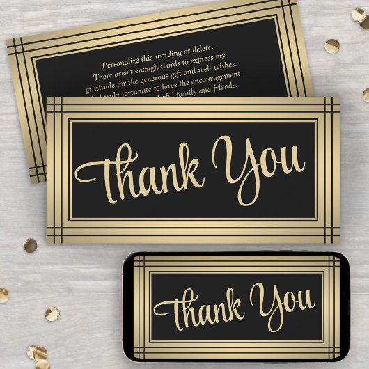 Elegante rand zwart & goud script bedankkaart aankondiging