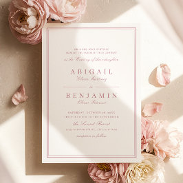 Elegante randen stoffig roze minimalistische bruil kaart
