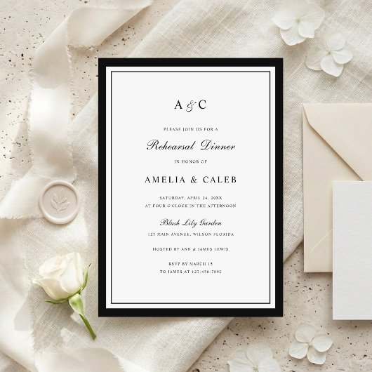 Elegante randframe proefhuwelijksdiner bruiloft kaart
