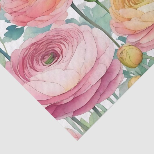 Elegante Ranunculus Bloemen in zachte tinten Tissuepapier (Detail)