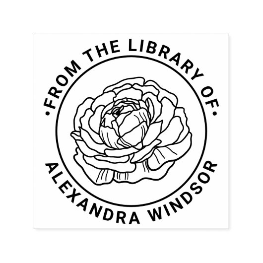 Elegante Ranunculus Bloom Library Boeknaam Zelfinktende Stempel (Design)