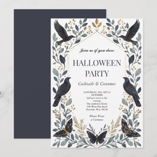 Elegante Raven Halloween-feest Kaart (Voorkant / Achterkant)