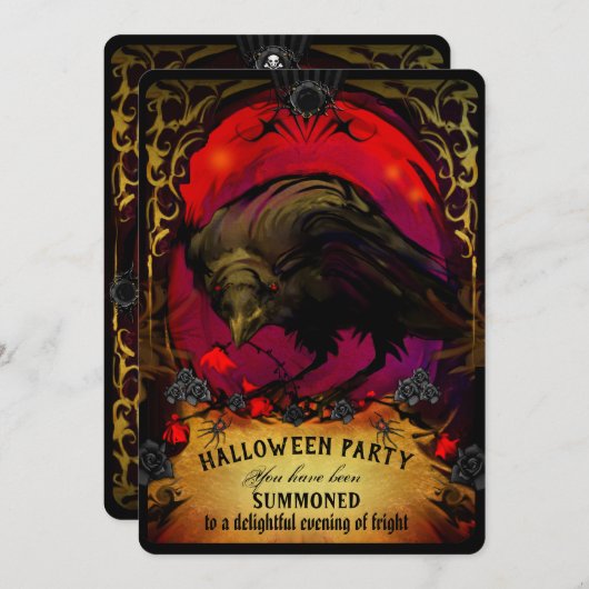 Elegante Raven Halloween Party Uitnodiging (Voorkant / Achterkant)