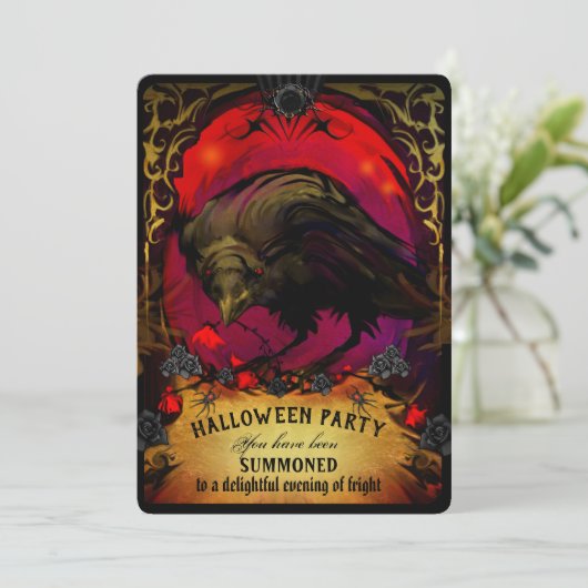 Elegante Raven Halloween Party Uitnodiging (Staand voorkant)