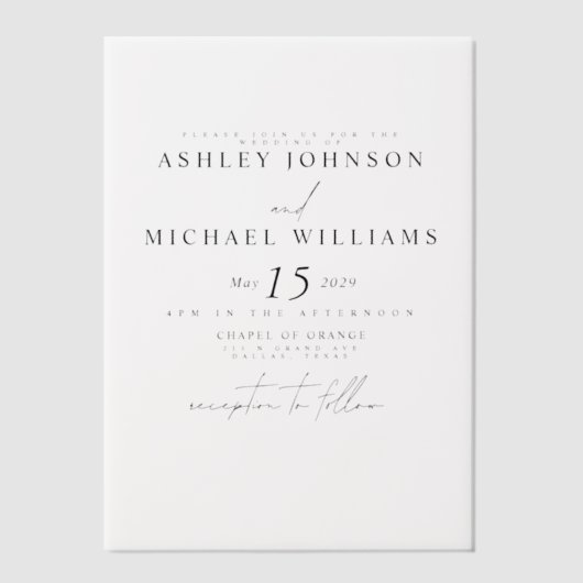 Elegante Real Vellum Overlay Modern Script Wedding Vellum Uitnodigingen (Voorkant)