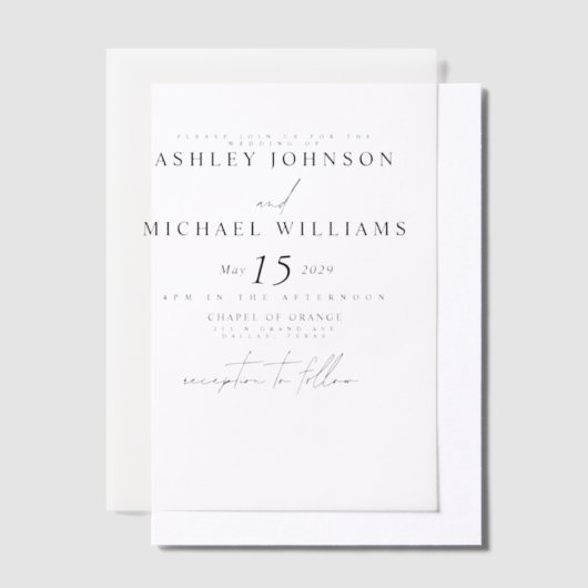 Elegante Real Vellum Overlay Modern Script Wedding Vellum Uitnodigingen (Offset)