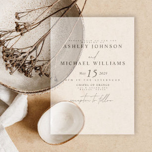 Elegante Real Vellum Overlay Modern Script Wedding Vellum Uitnodigingen