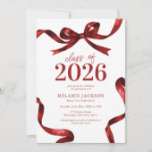 Elegante Red Bow Graduation Party Kaart (Voorkant)