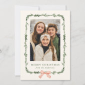 Elegante Red Bow Greenery Garland Cream Foto Feestdagenkaart (Voorkant)