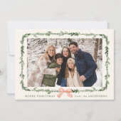 Elegante Red Bow Greenery Garland Cream Foto Feestdagenkaart (Voorkant)