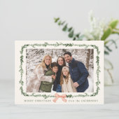 Elegante Red Bow Greenery Garland Cream Foto Feestdagenkaart (Staand voorkant)