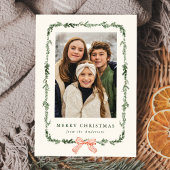 Elegante Red Bow Greenery Garland Cream Foto Feestdagenkaart