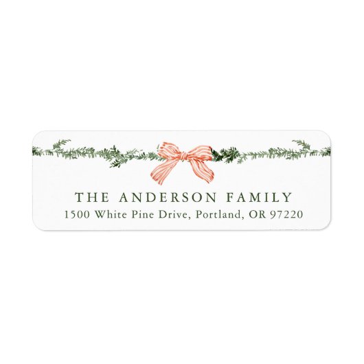 Elegante Red Bow Greenery Garland Retouradres Etiket (Voorkant)